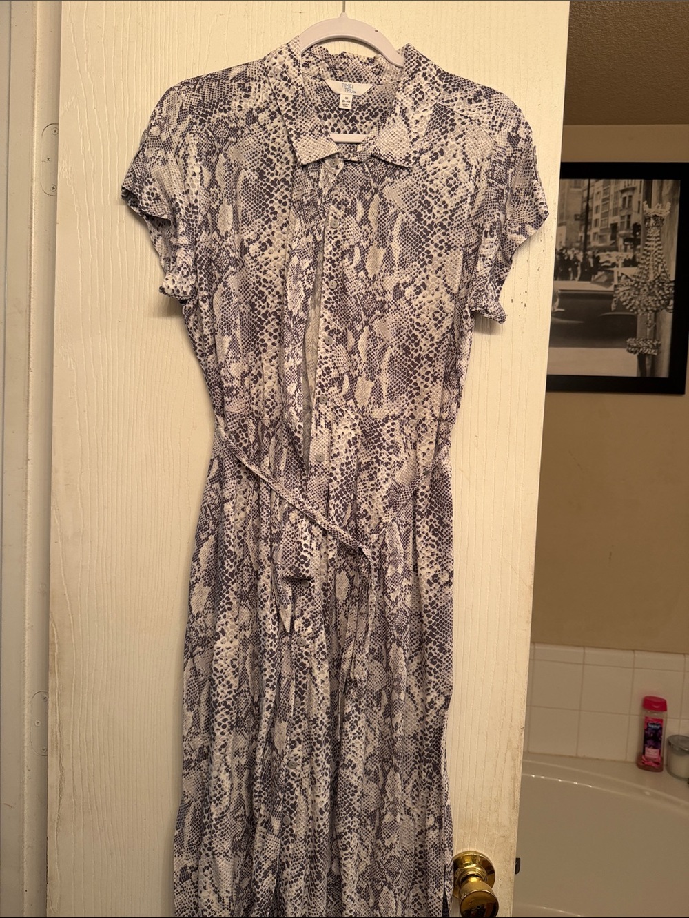 Time and Tru Gray Snakeskin Print Maxi Shirt Dress